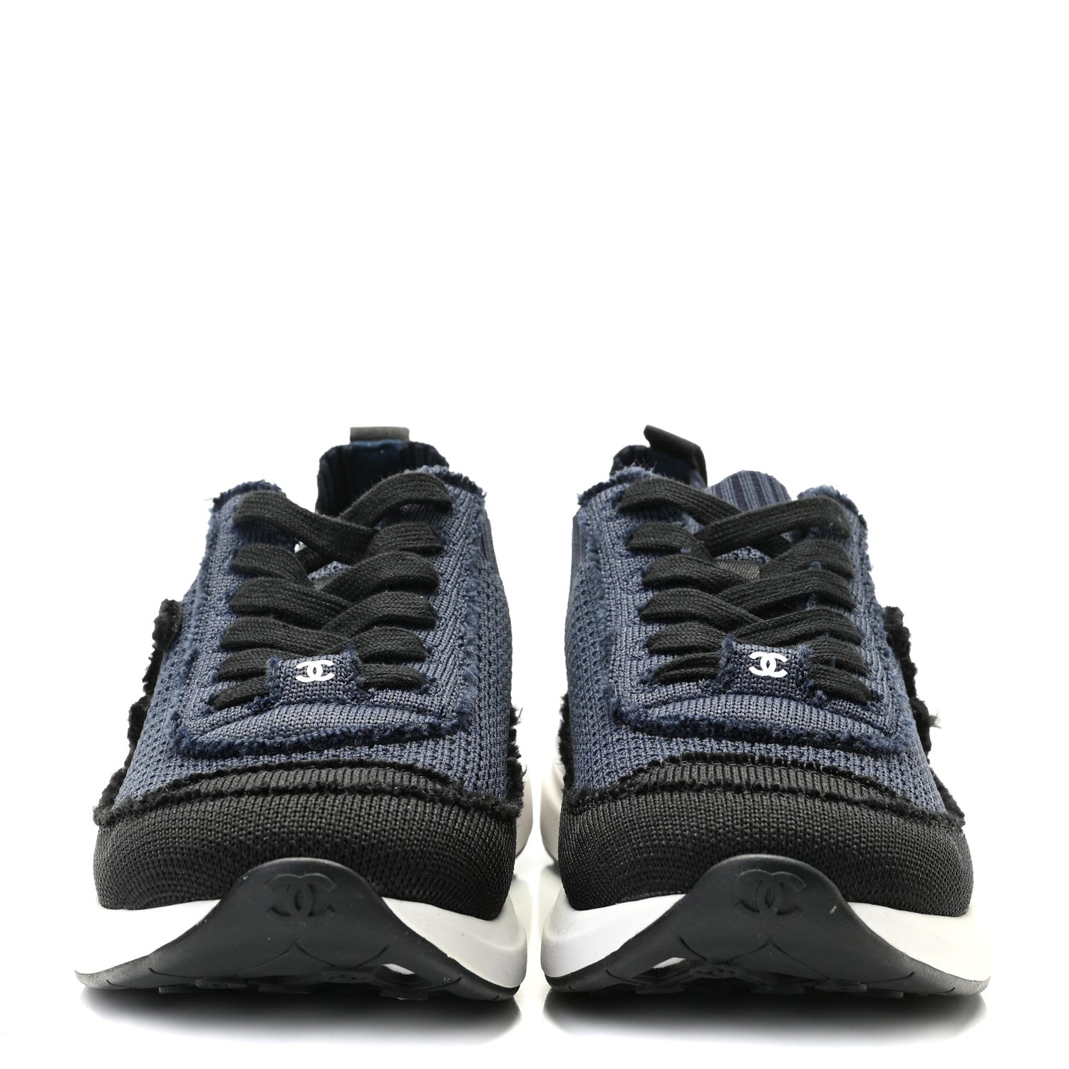 Chanel Fabric Logo Sneakers 37 Navy Black 3 of 9