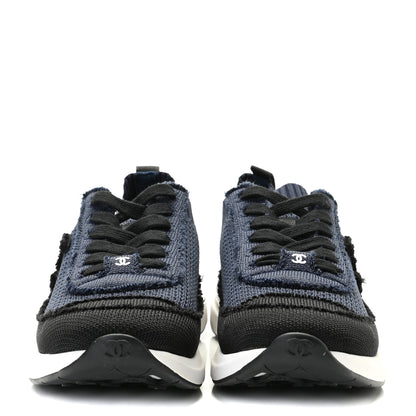 Chanel Fabric Logo Sneakers 37 Navy Black 3 of 9