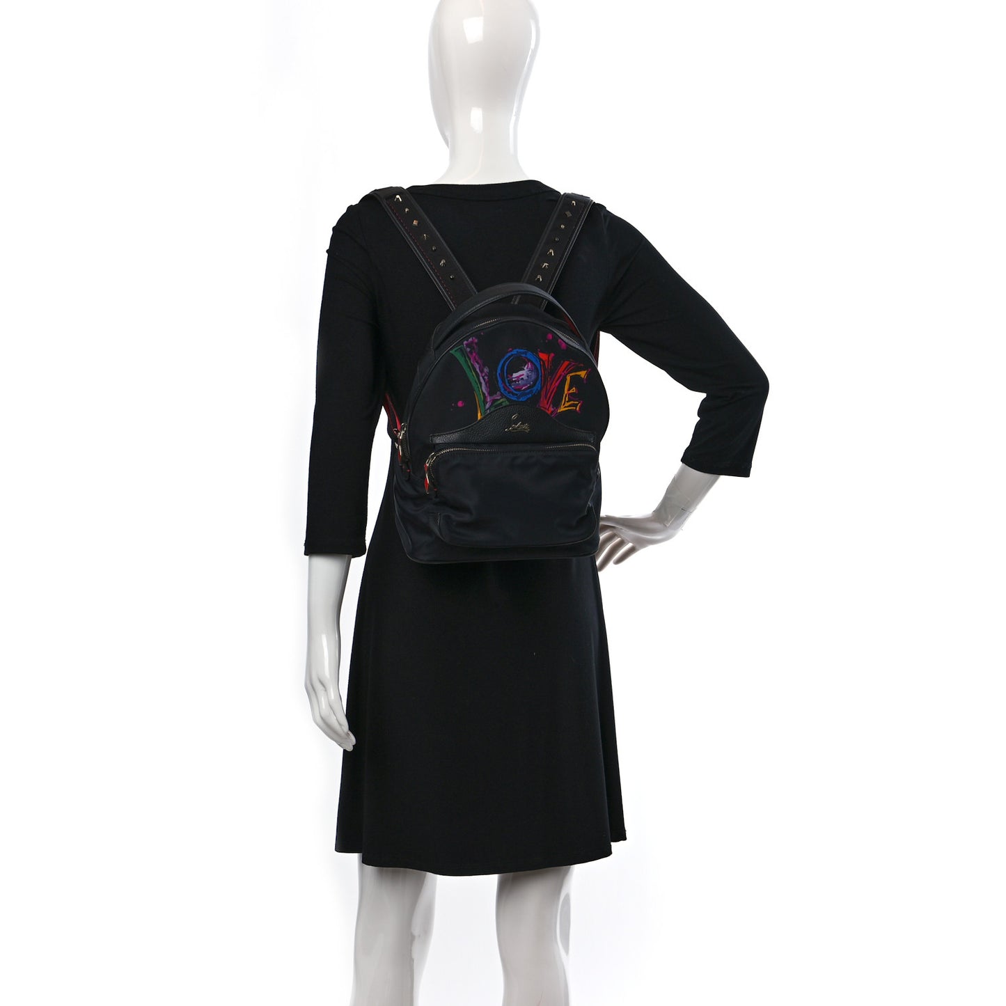 Nylon Calfskin Love Small Backloubi Backpack Black
