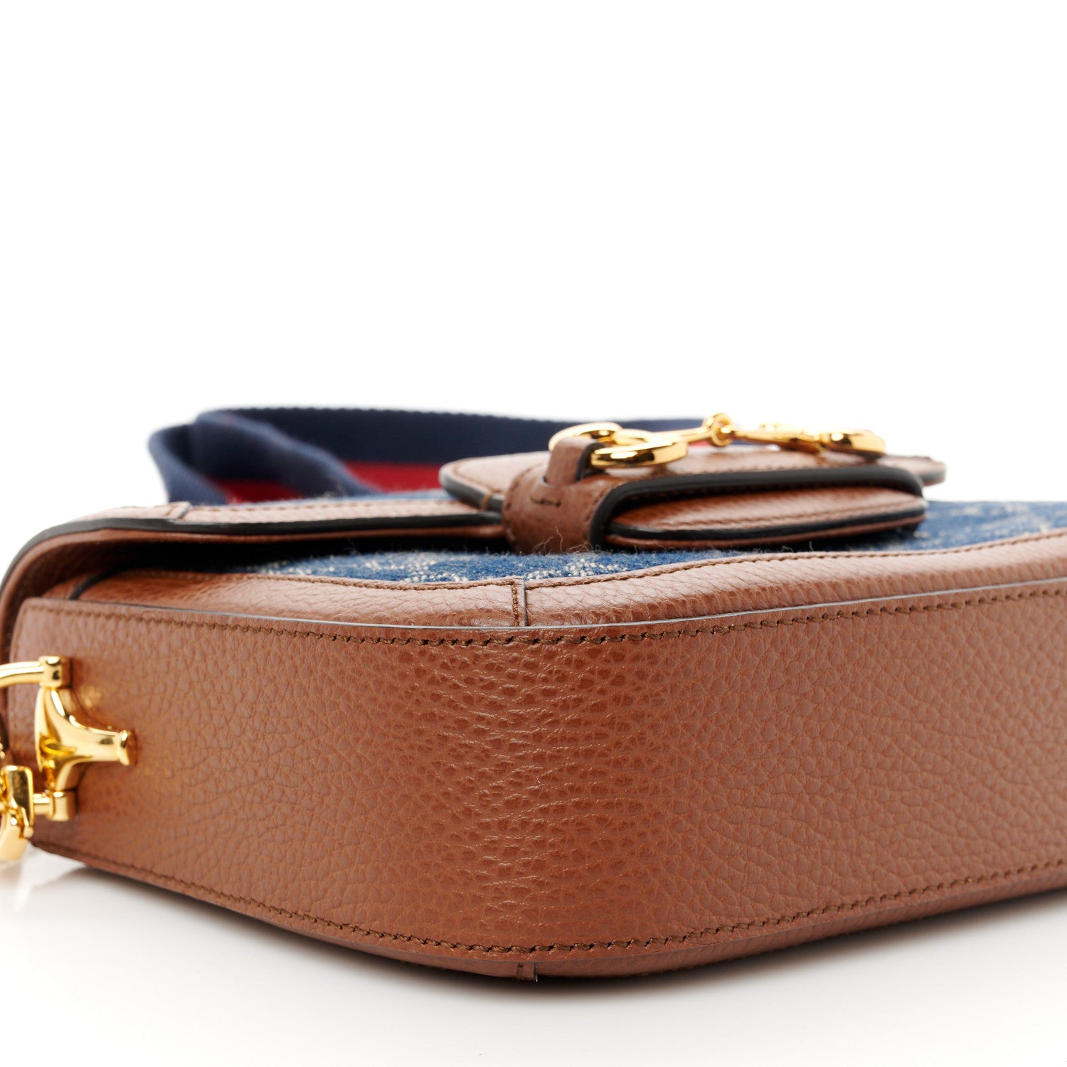 Gucci New Denim GG Monogram Dollar Calfskin Web Mini Horsebit 1955 Shoulder Bag Blue Tea Cuir Epilog 11 of 12