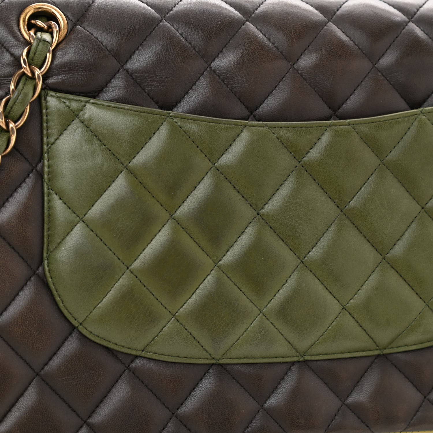 Chanel Lambskin Quilted Tri-Color Jumbo Double Flap Green Brown 14 of 14