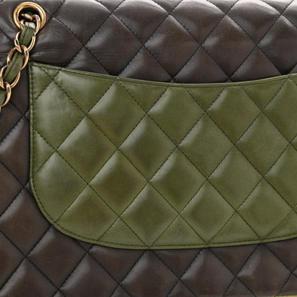 Chanel Lambskin Quilted Tri-Color Jumbo Double Flap Green Brown 14 of 14
