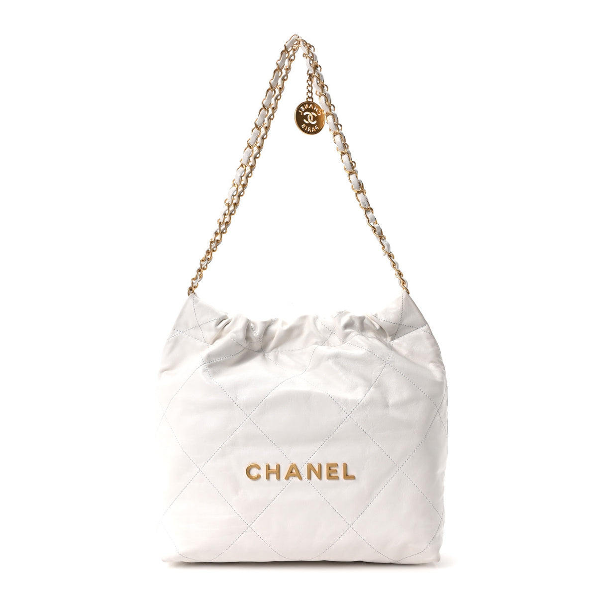 Shiny Calfskin Quilted Small Chanel 22 White