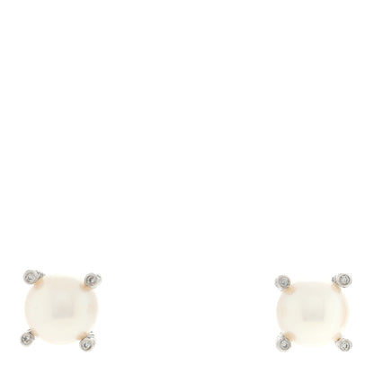 David Yurman Sterling Silver Diamond Pearl 10mm Cable Stud Earrings 1 of 4