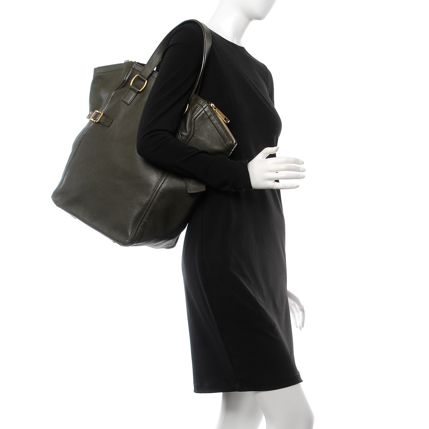 Saint Laurent Calfskin Large Downtown Tote Olive 2 of 11
