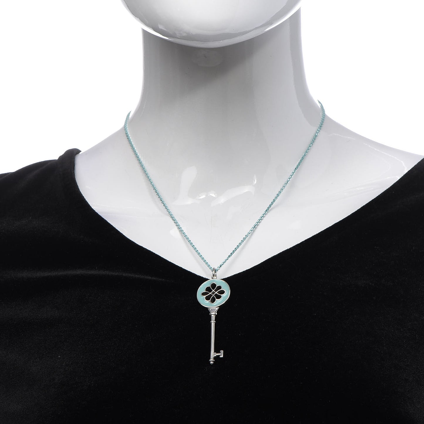Sterling Silver Enamel Knot Key Pendant Necklace Blue