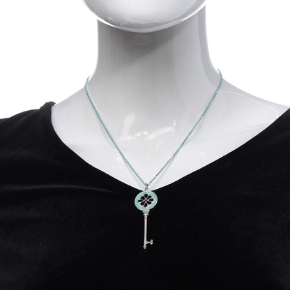 Tiffany Sterling Silver Enamel Knot Key Pendant Necklace Blue 2 of 7