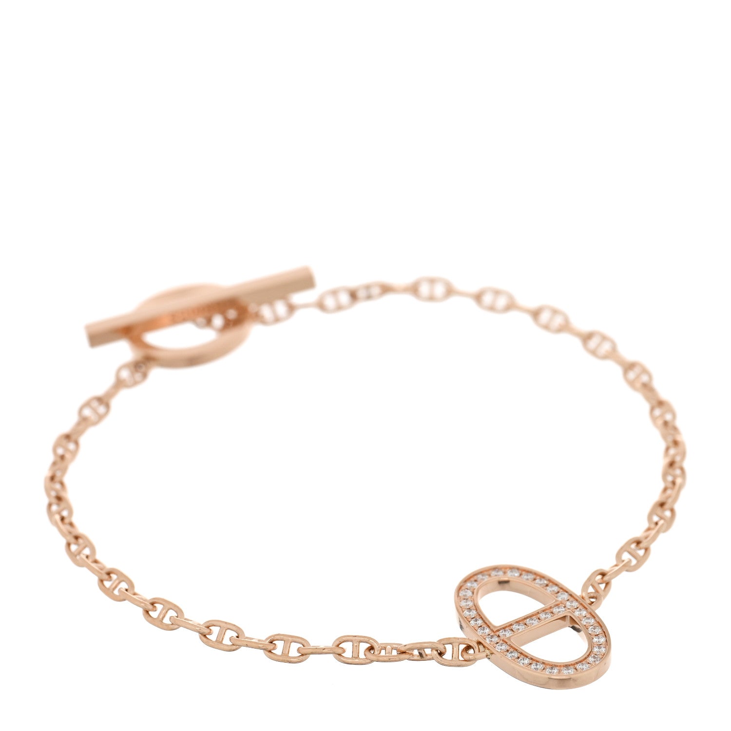 Hermes 18K Rose Gold Diamond Chaine D'Ancre Contour Bracelet 1 of 4