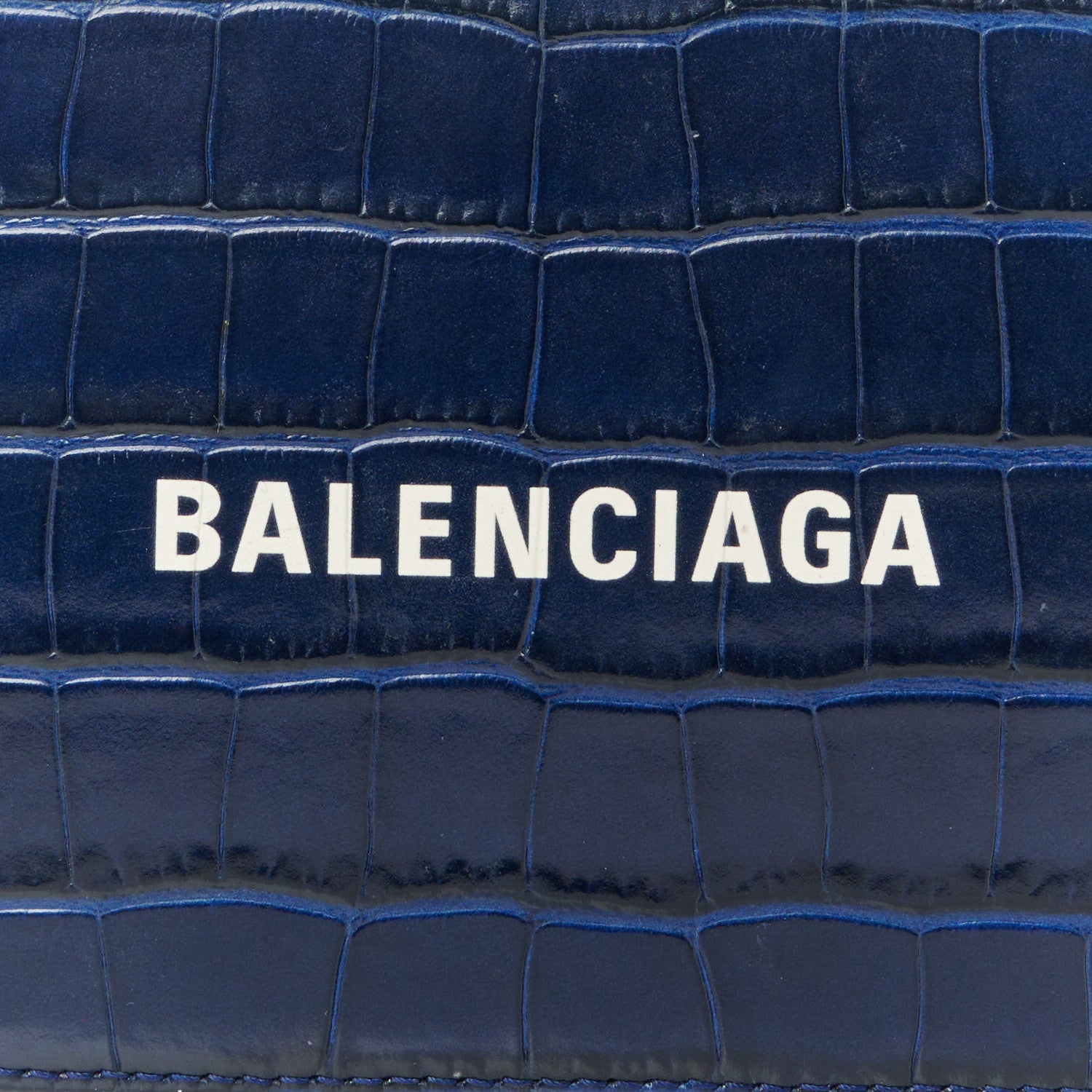 Balenciaga Shiny Calfskin Logo Crocodile Embossed XS Everyday Camera Bag Navy 8 of 11