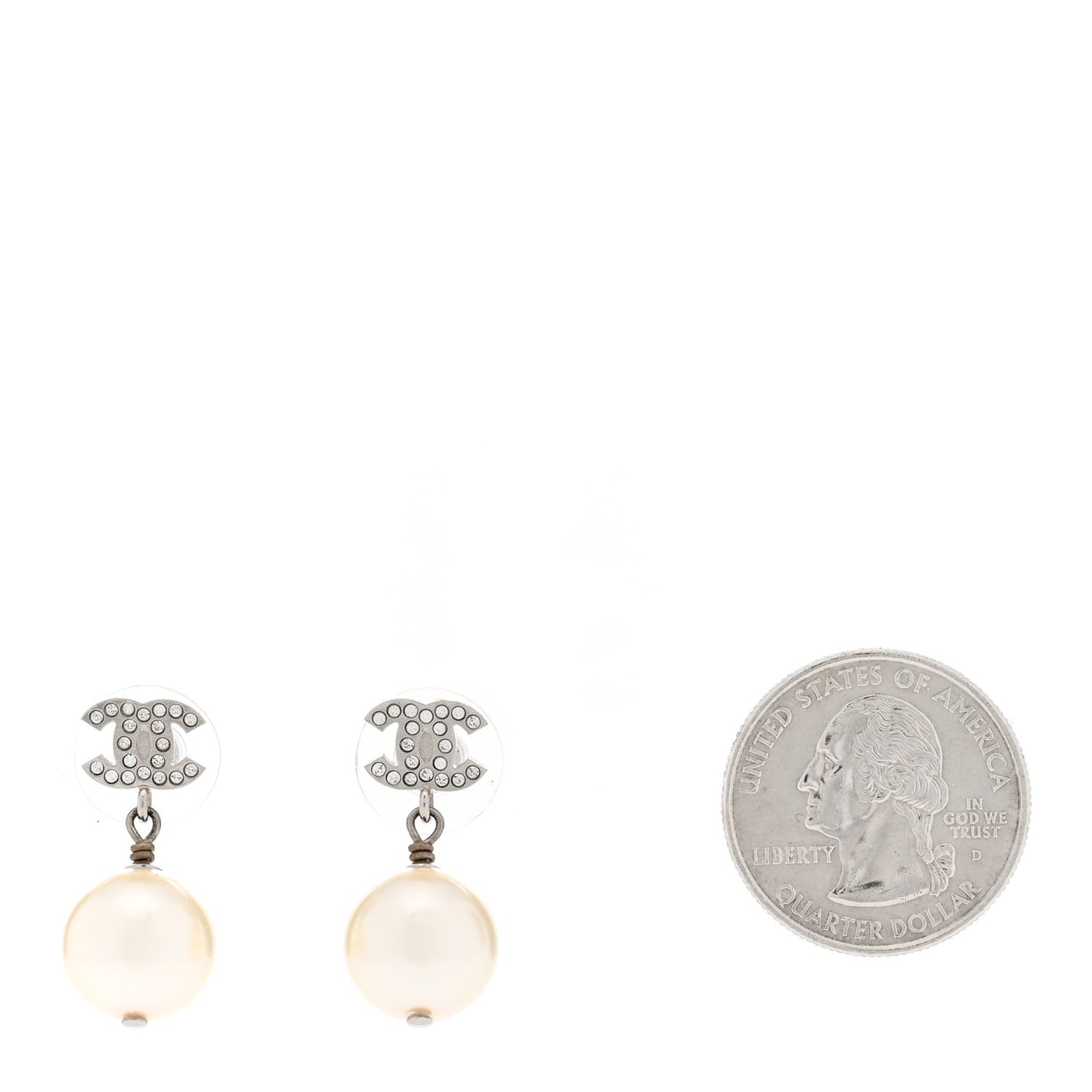 Crystal Pearl CC Drop Earrings Silver Pearly White