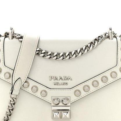 Prada Vitello Calfskin Studded Shoulder Bag White 7 of 16