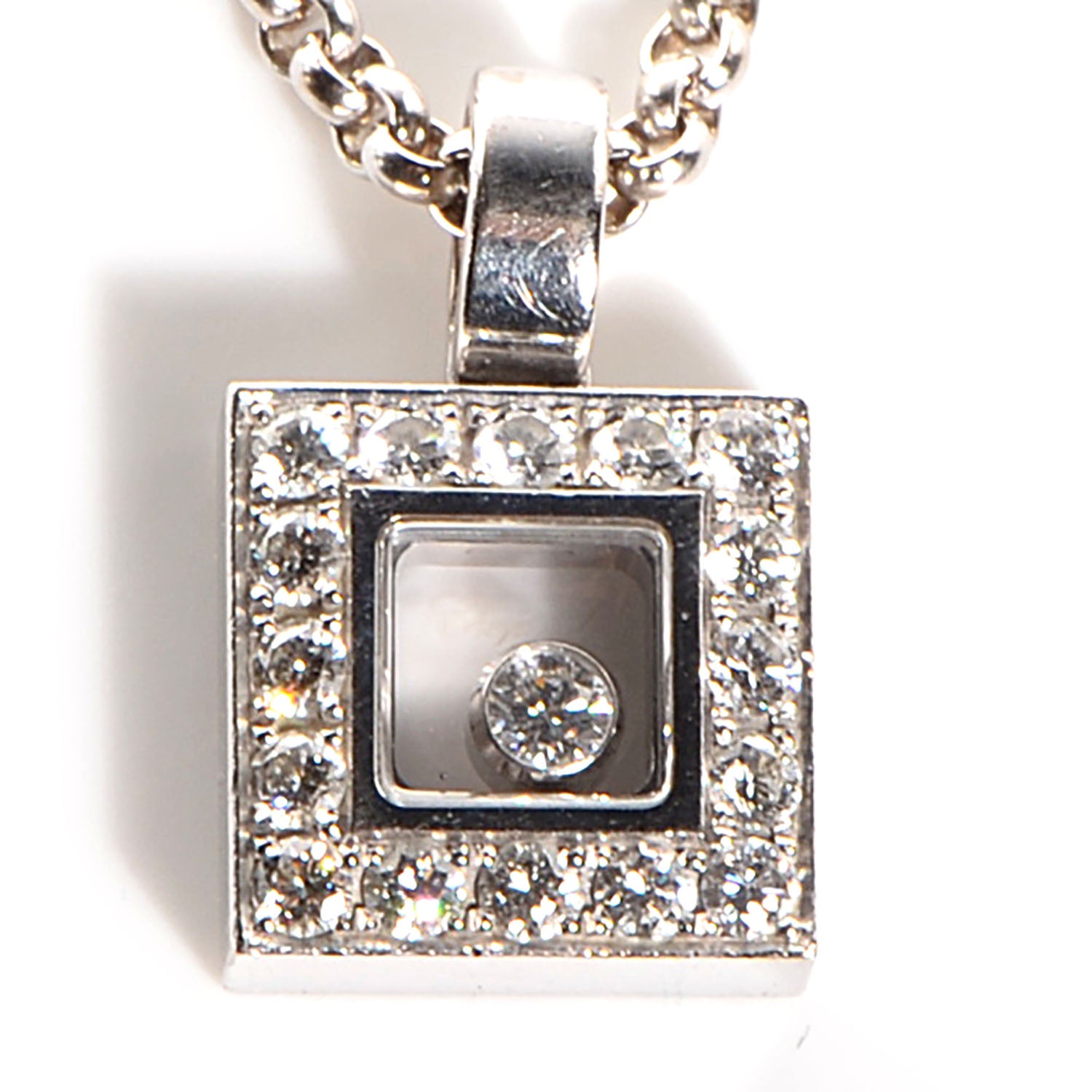Chopard 18k White Gold Happy Diamonds Icons Square Heart Necklace 3 of 7