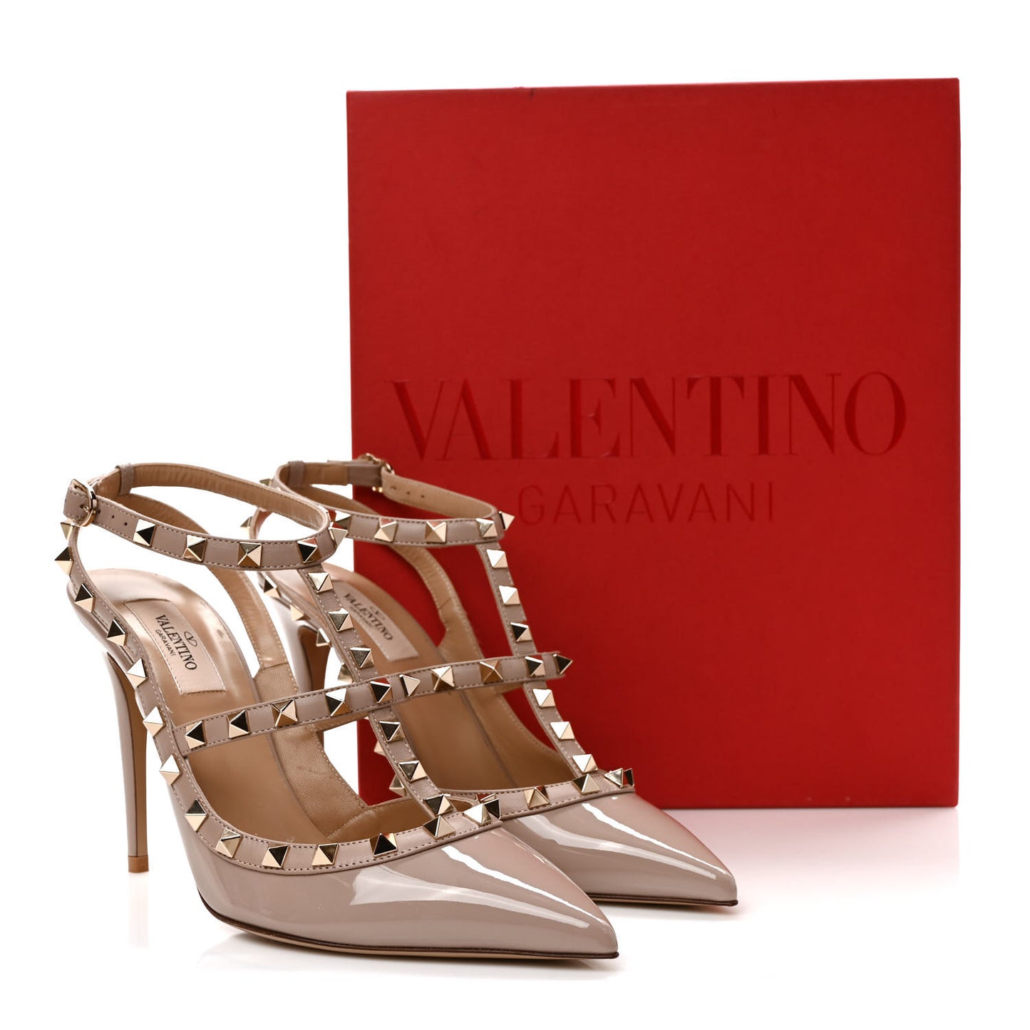 Patent Nappa Rockstud Ankle Strap 100mm Pumps 39.5 Poudre