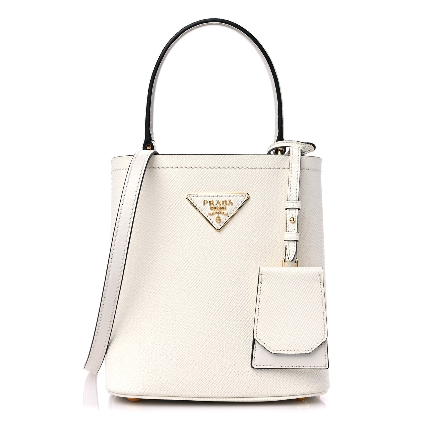 Saffiano Cuir Calfskin Small Panier Bucket Bag White Black