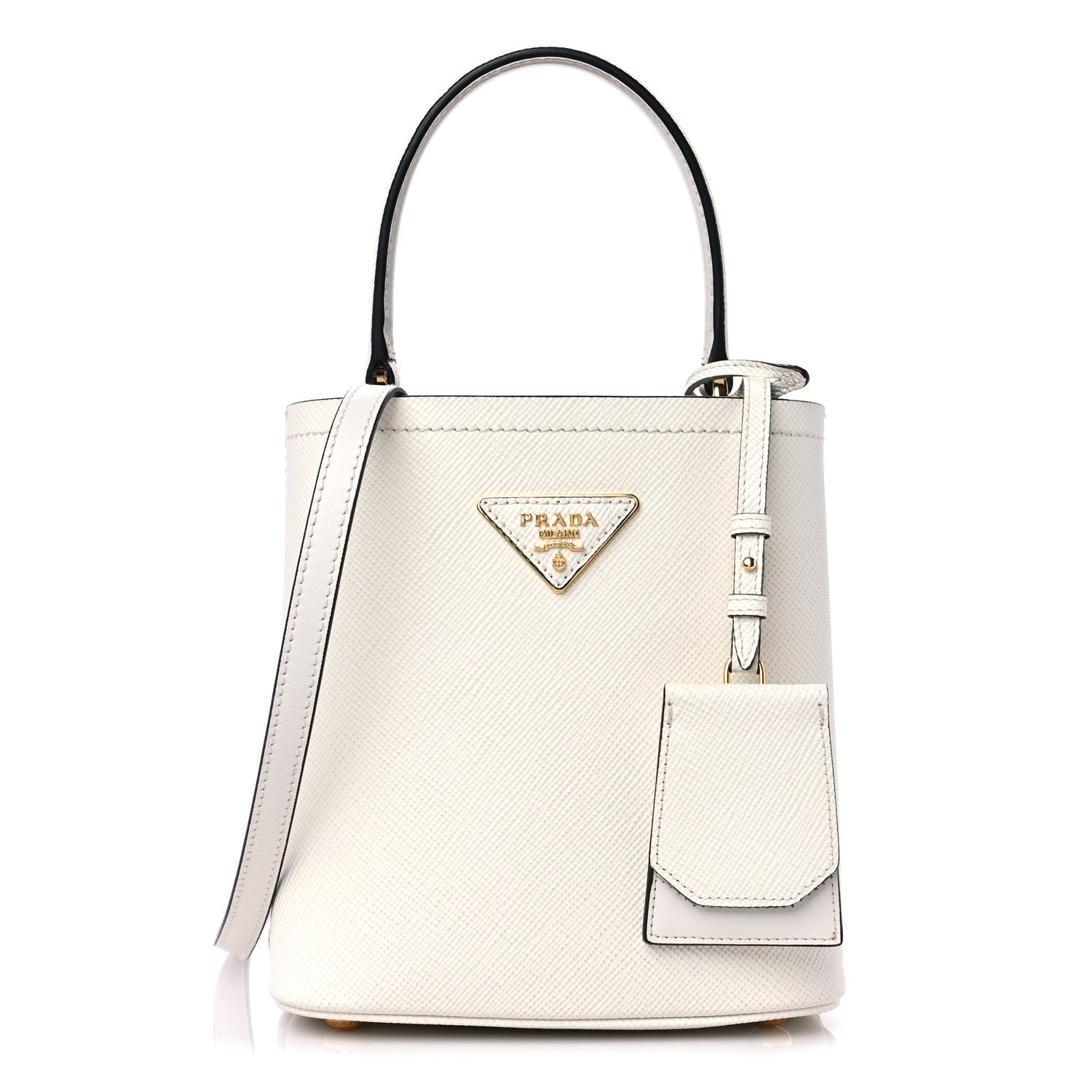 Prada Saffiano Cuir Calfskin Small Panier Bucket Bag White Black 1 of 11