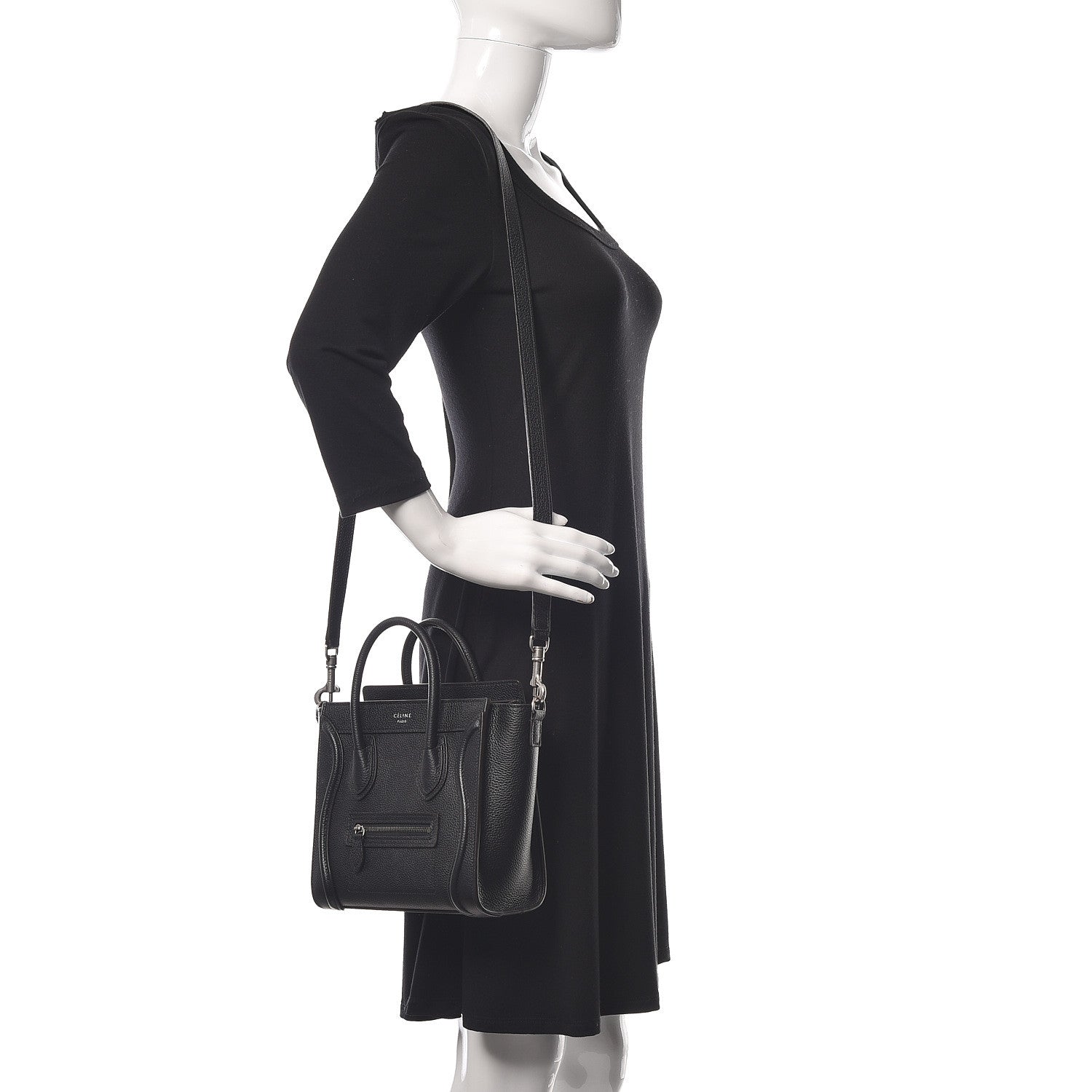 Celine Drummed Calfskin Nano Luggage Black 2 of 9