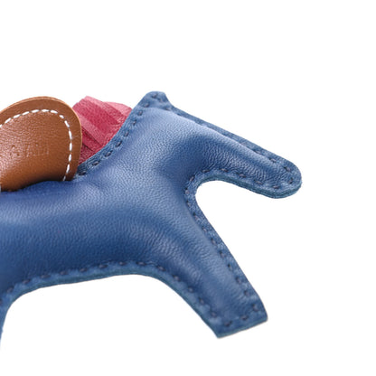 Hermes Milo Lambskin Grigri Rodeo Horse Bag Charm PM Bleu de Malte Rubis Fauve 5 of 6