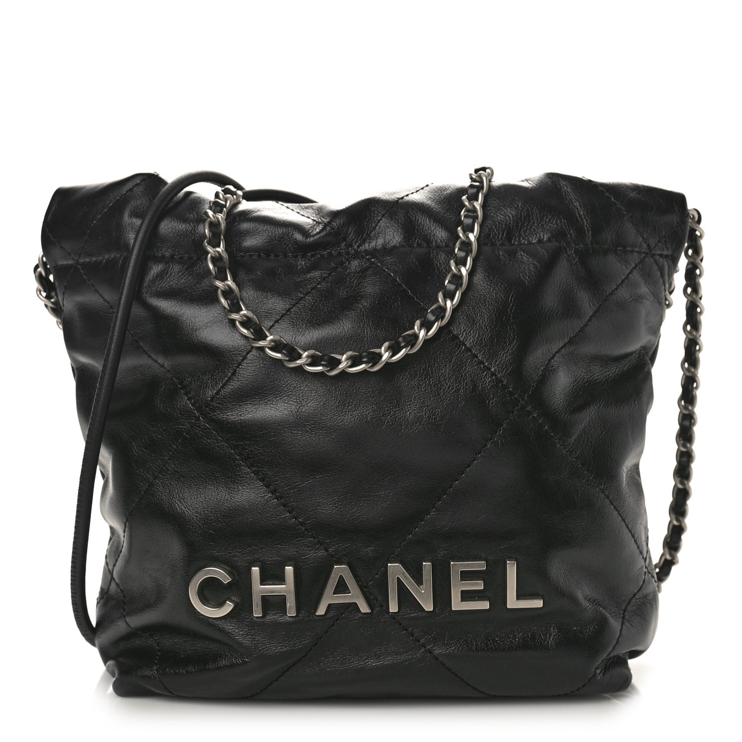 Shiny Calfskin Quilted Mini Chanel 22 Black