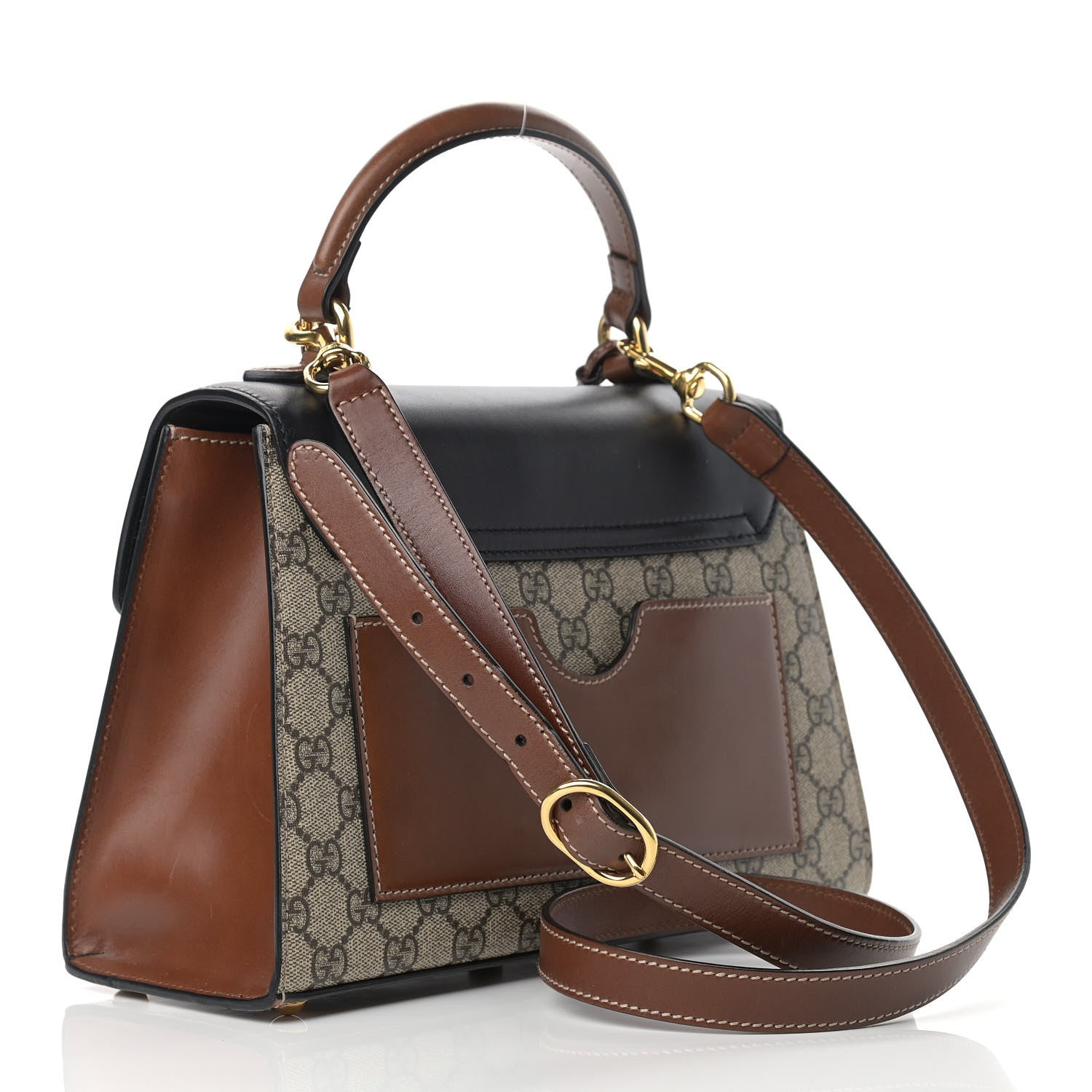 Gucci GG Supreme Monogram Calfskin Small Padlock Top Handle Bag Beige Black Cuir 3 of 17