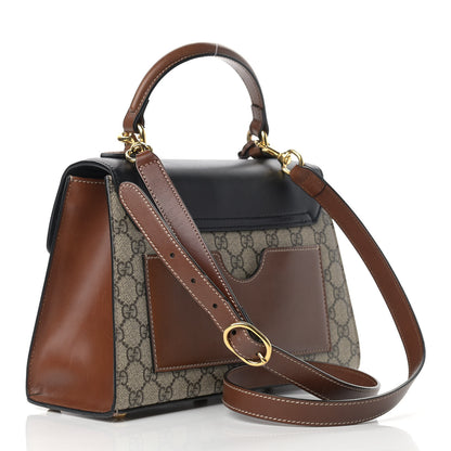 Gucci GG Supreme Monogram Calfskin Small Padlock Top Handle Bag Beige Black Cuir 3 of 17