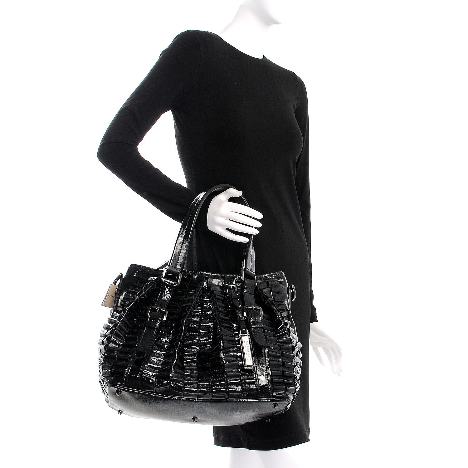 Burberry Patent Ruffled Medium Lowry Black 2 of 11