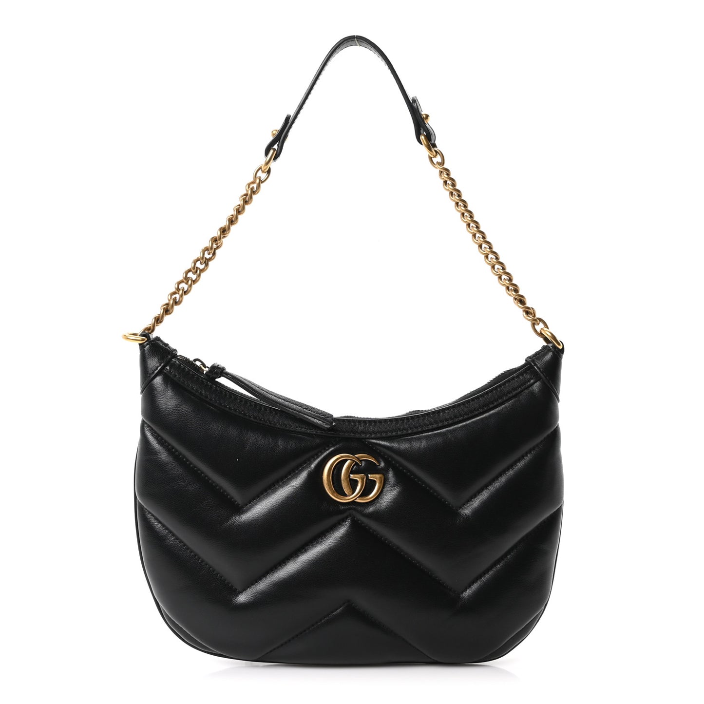 Calfskin Matelasse GG Marmont Half Moon Hobo Black