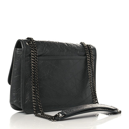 Saint Laurent Crinkled Calfskin Matelasse Monogram Baby Niki Chain Satchel Storm 3 of 8