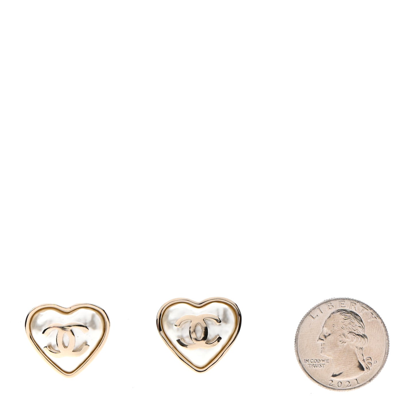 Pearl CC Heart Earrings Gold