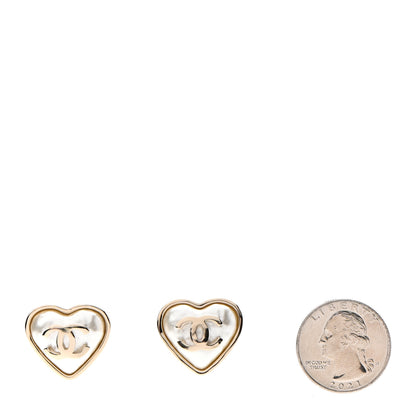 Chanel Pearl CC Heart Earrings Gold 2 of 4