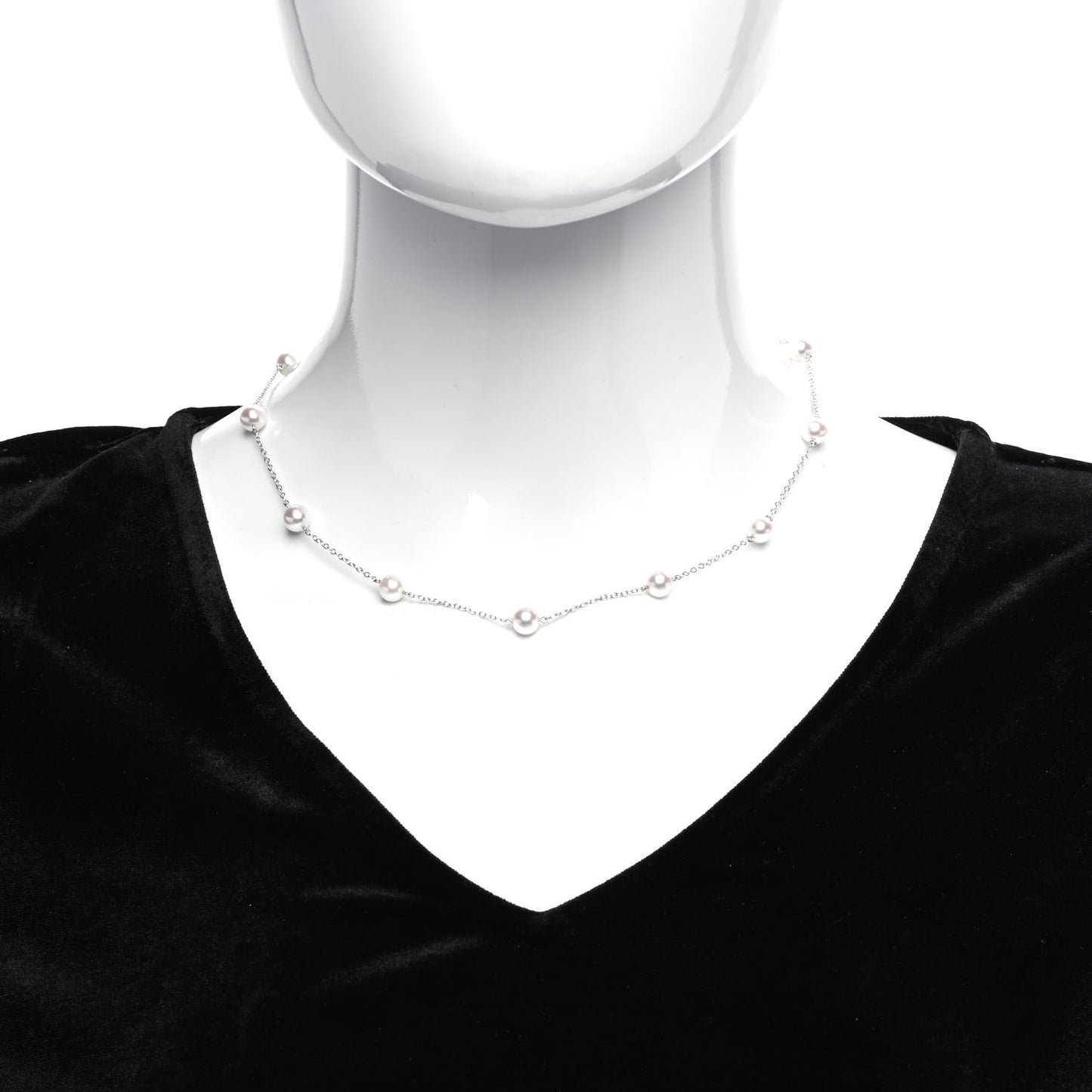 18K White Gold Akoya Pearl 6.5-7mm Station Necklace