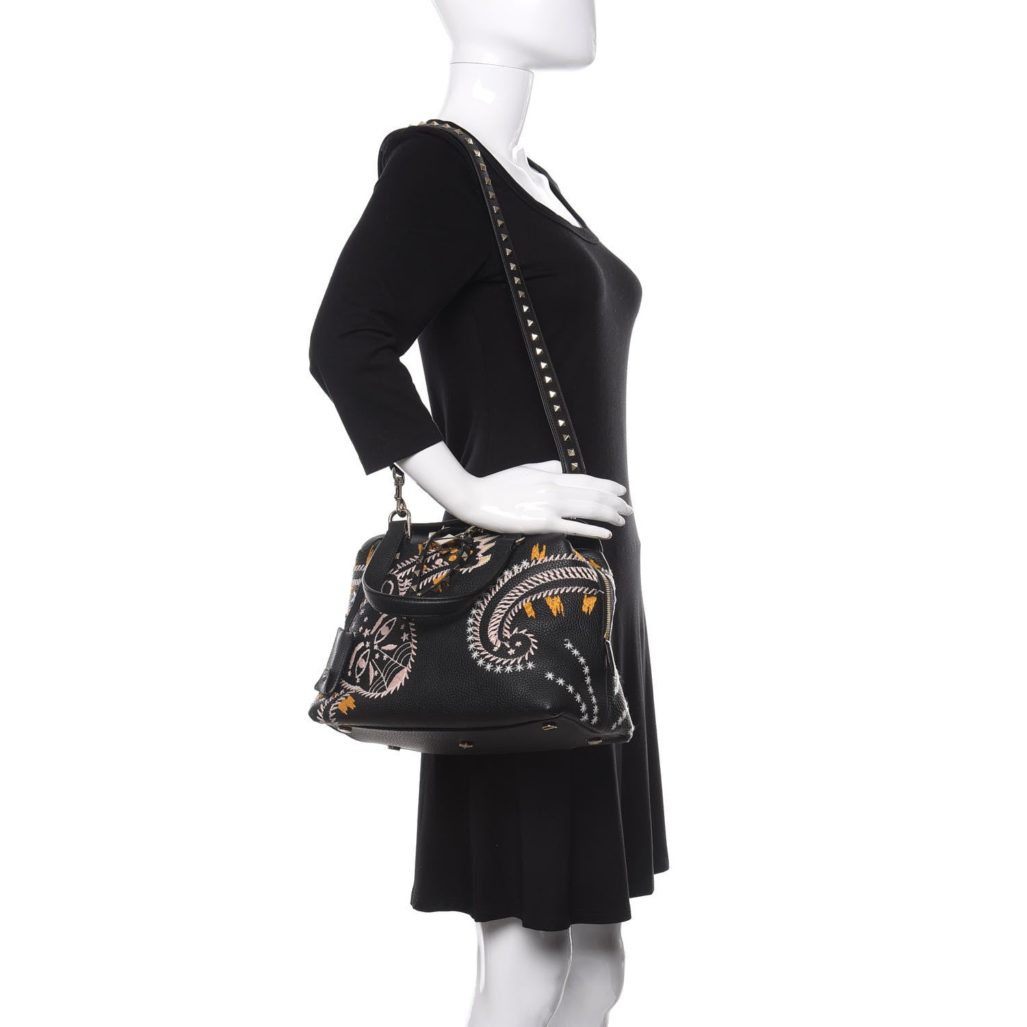 Valentino Garavani Calfskin Embroidered Rockstud Tote Black 2 of 9