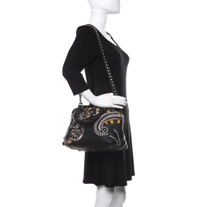 Valentino Garavani Calfskin Embroidered Rockstud Tote Black 2 of 9