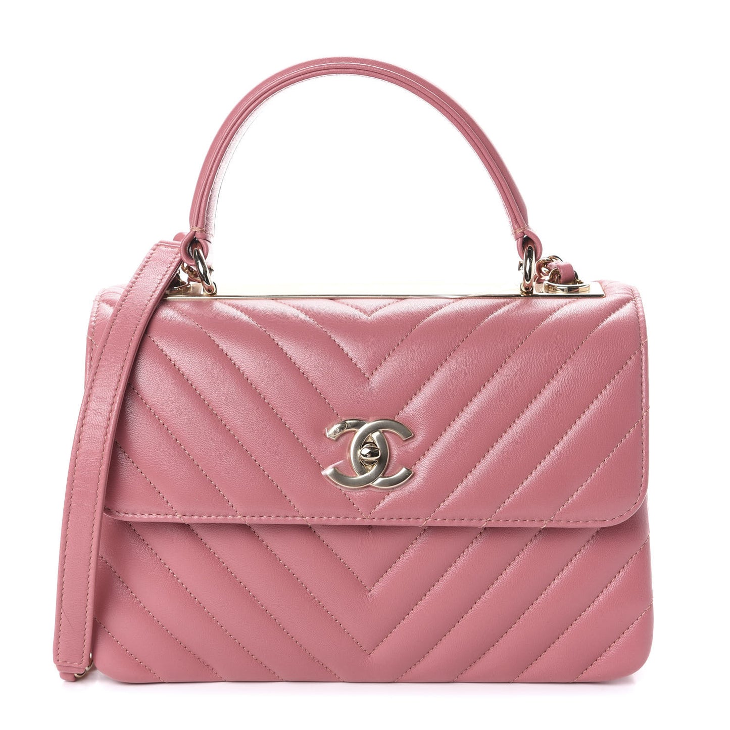 Lambskin Chevron Quilted Small Trendy CC Dual Handle Flap Bag Light Pink