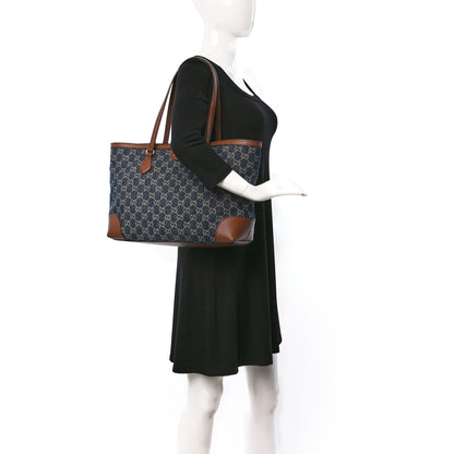 Gucci New Denim GG Monogram Medium Ophidia Shopping Tote Blue Tea Cuir 2 of 9