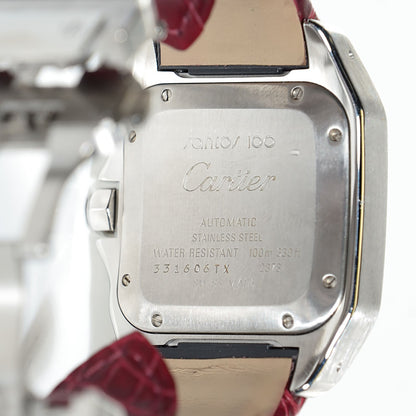 Cartier Stainless Steel Alligator 33mm Santos 100 Automatic Watch Red 6 of 8