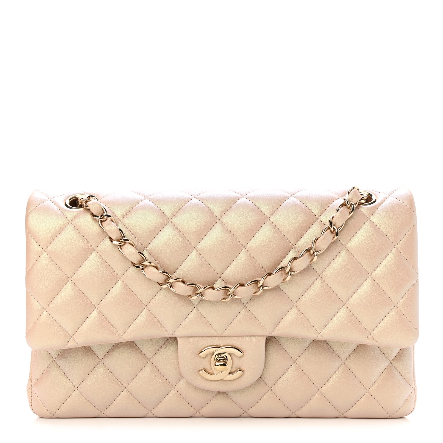 Chanel Iridescent Calfskin Quilted Medium Double Flap Beige 2 of 22