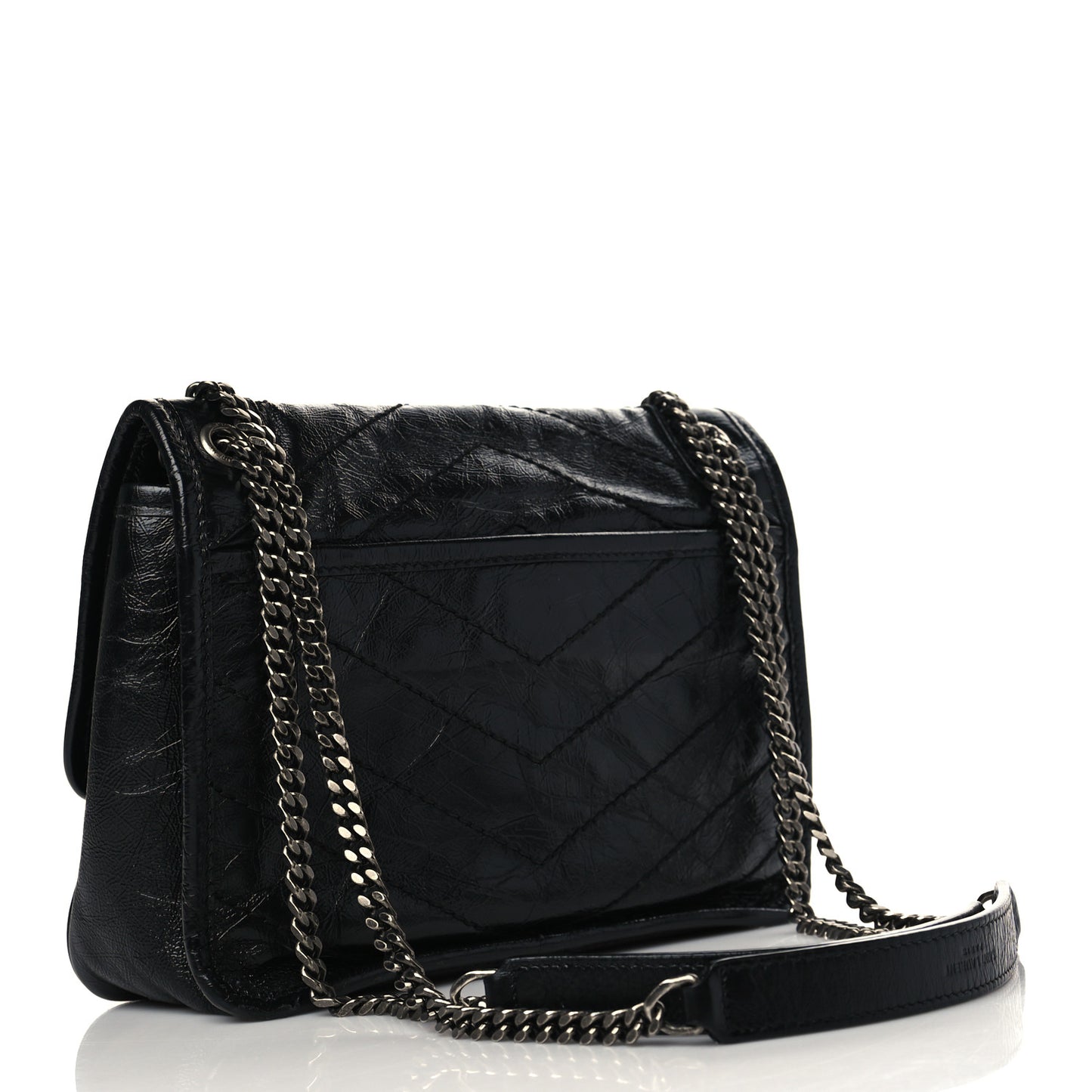 Crinkled Calfskin Matelasse Monogram Baby Niki Chain Satchel Black