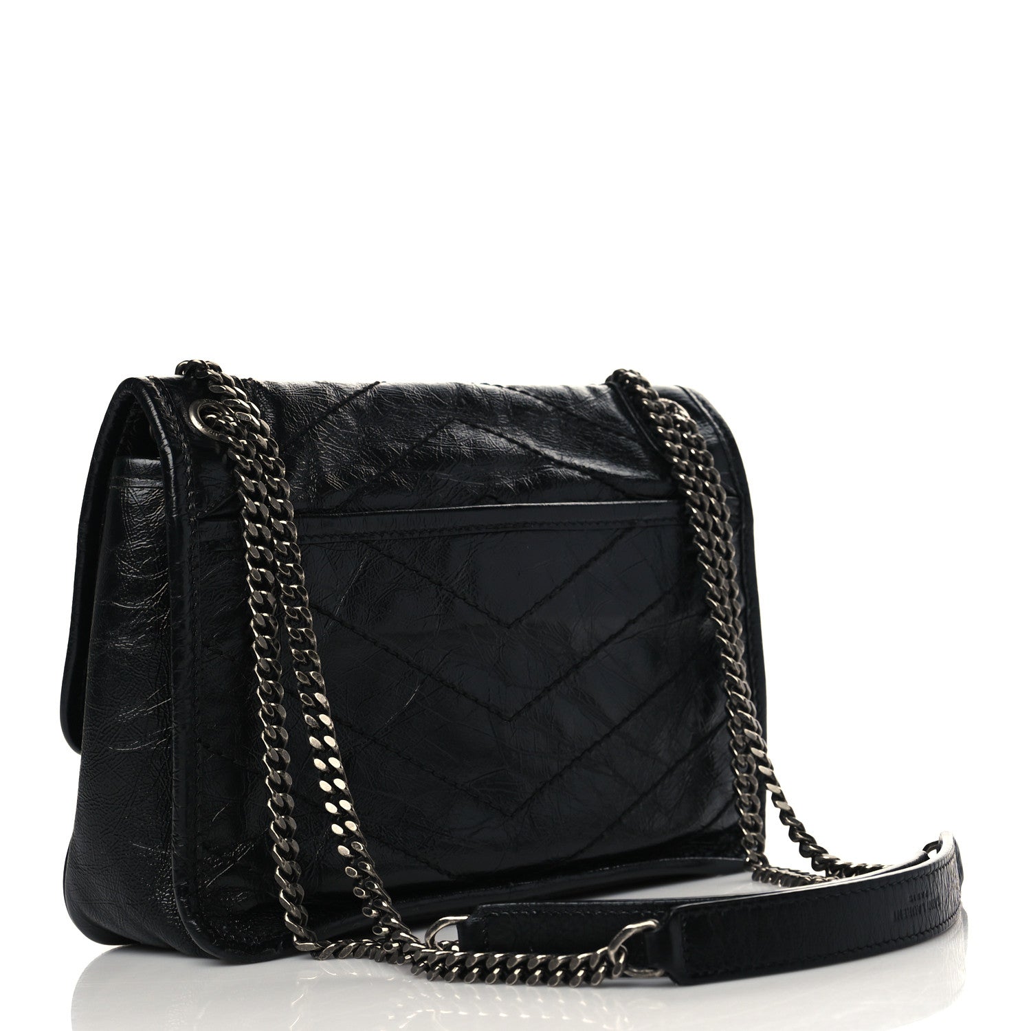 Saint Laurent Crinkled Calfskin Matelasse Monogram Baby Niki Chain Satchel Black 3 of 6