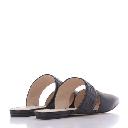 Fendi Vitello FF Embossed Buckle Flat Mules 38 Black 4 of 11