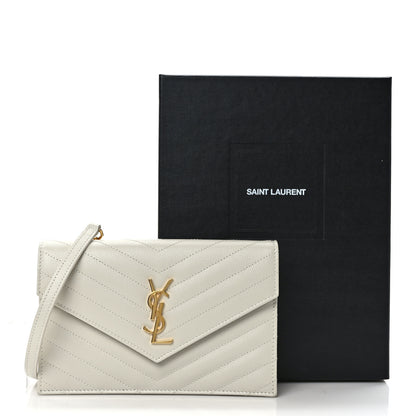 Saint Laurent Grain De Poudre Matelasse Chevron Monogram Envelope Chain Wallet Crema Soft 7 of 7