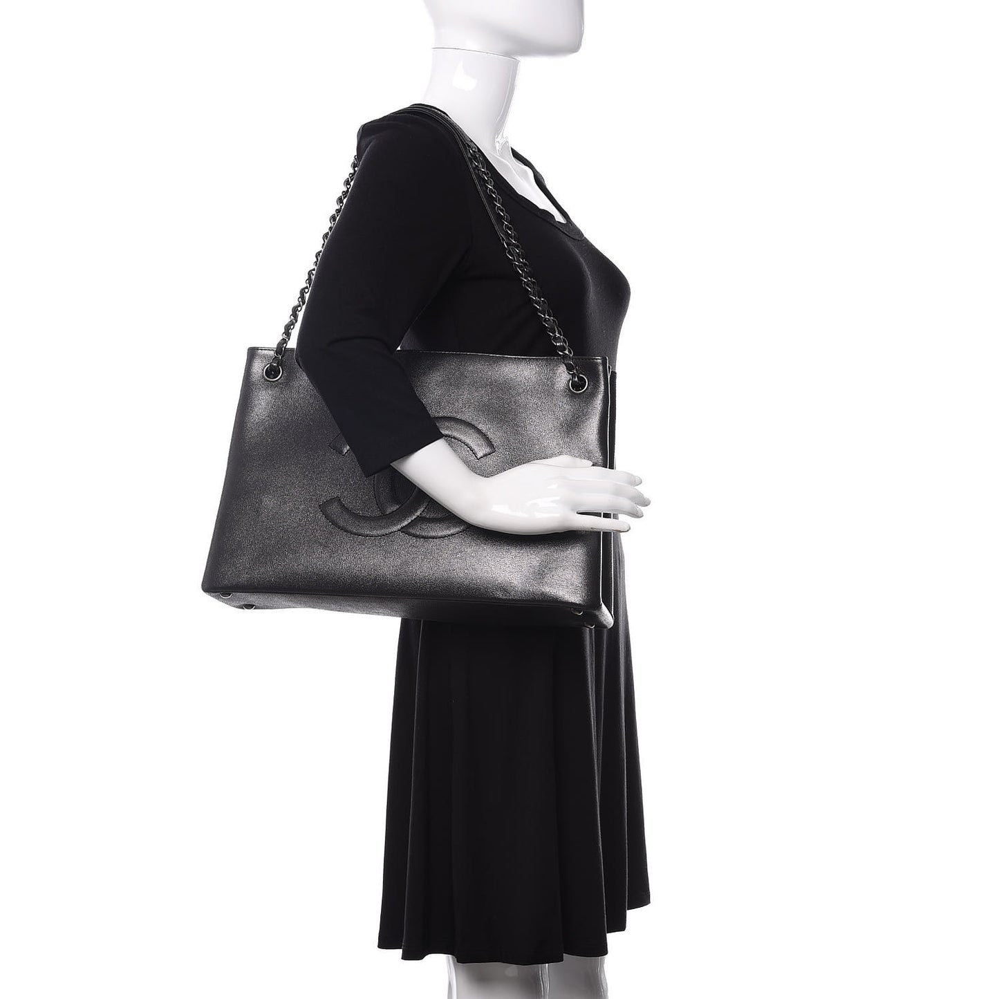 Iridescent Calfskin CC East West Shopping Tote Grey
