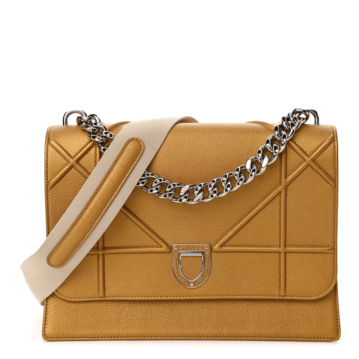 Christian Dior Metallic Grained Calfskin Diorama Satchel Gold 1 of 11