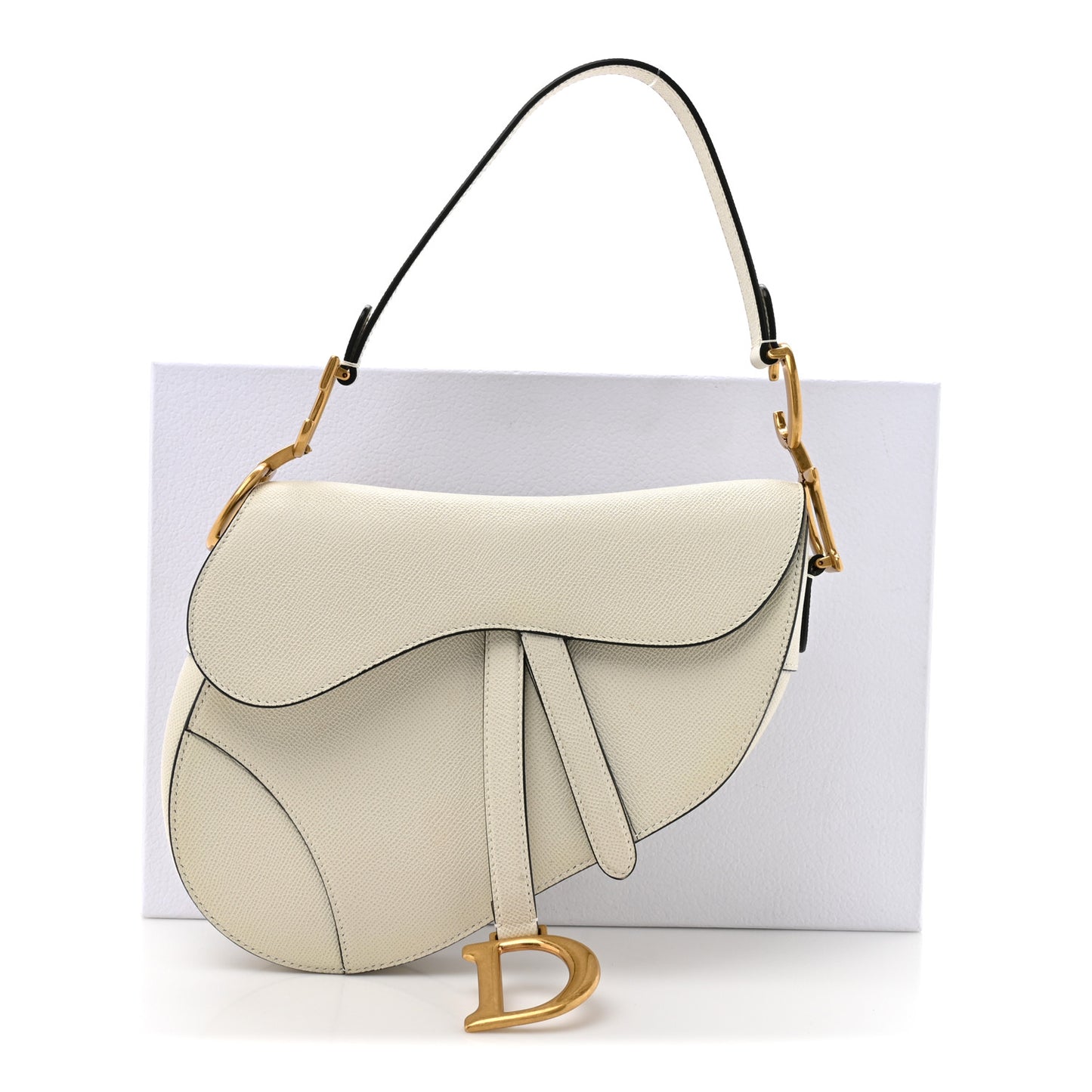 Grained Calfskin Saddle Bag White