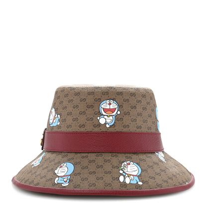 Gucci X DORAEMON Mini Vintage GG Supreme Monogram Textured Dollar Calfskin Bucket Hat S Beige Cherry Red 4 of 11