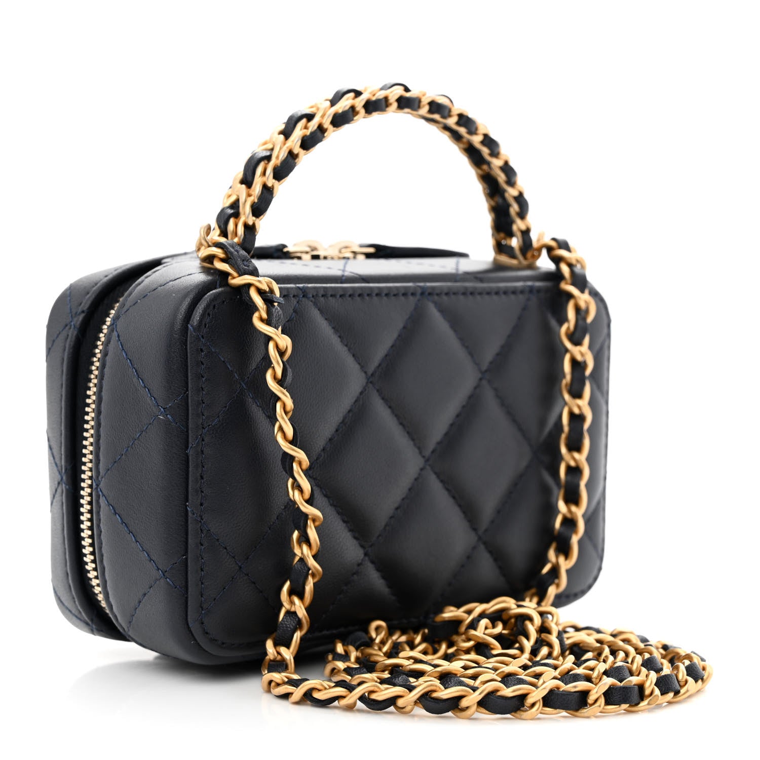Chanel Lambskin Quilted Chain Top Handle Vanity Case Blue 3 of 11