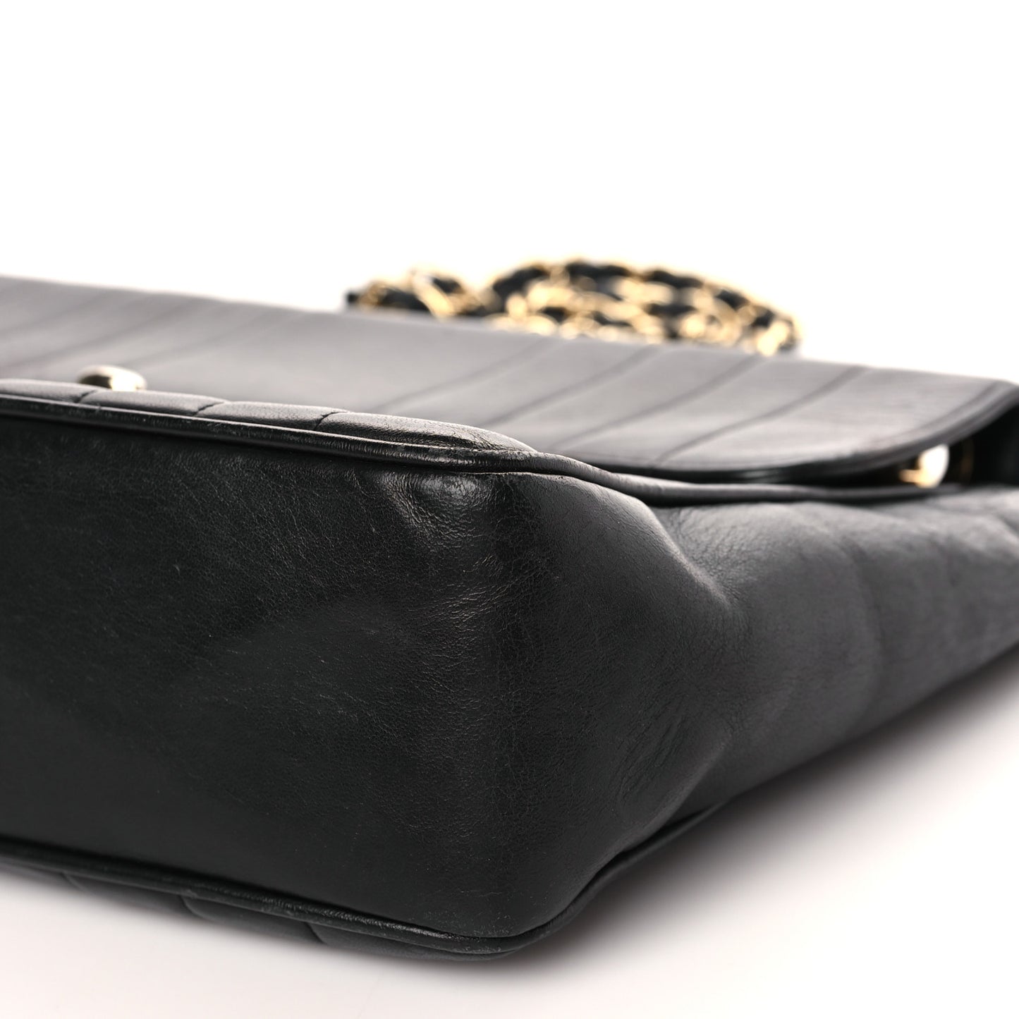 Lambskin Vertical Quilt Jumbo Single Flap Black