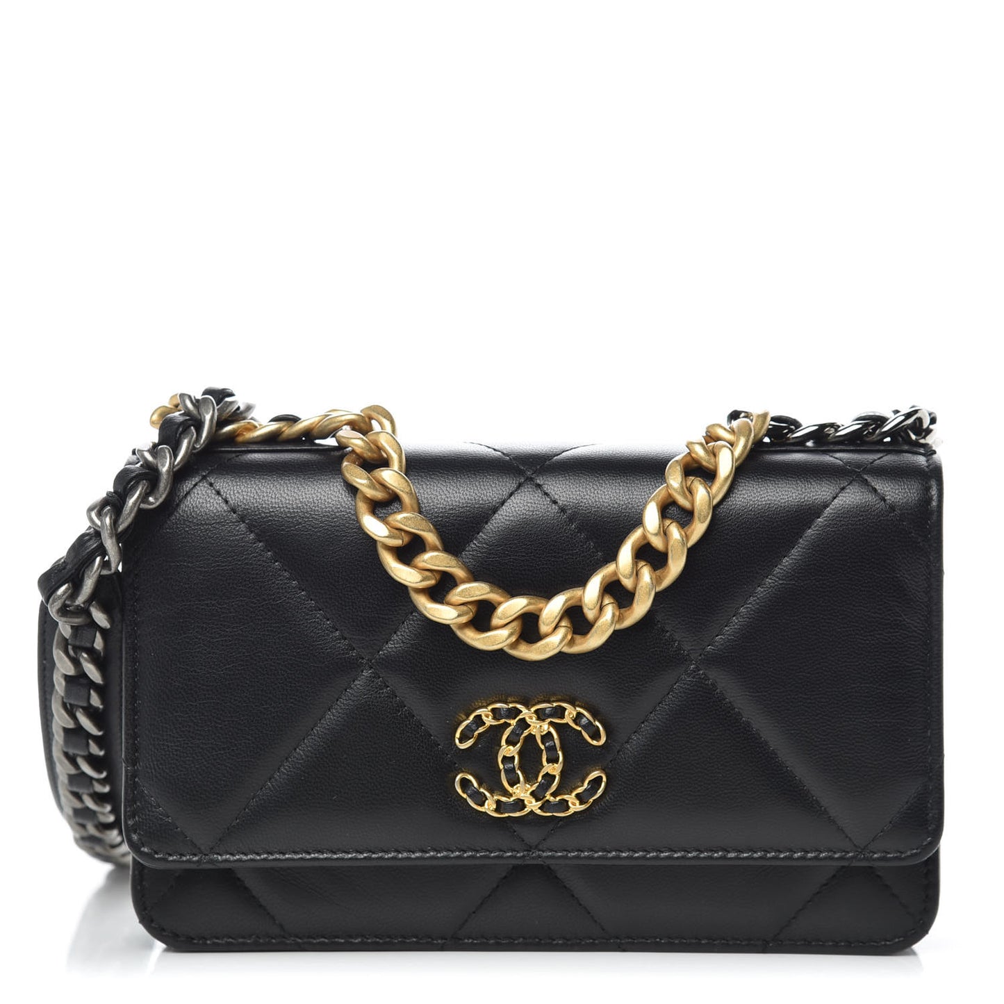 Goatskin Quilted 19 Wallet On Chain WOC Black