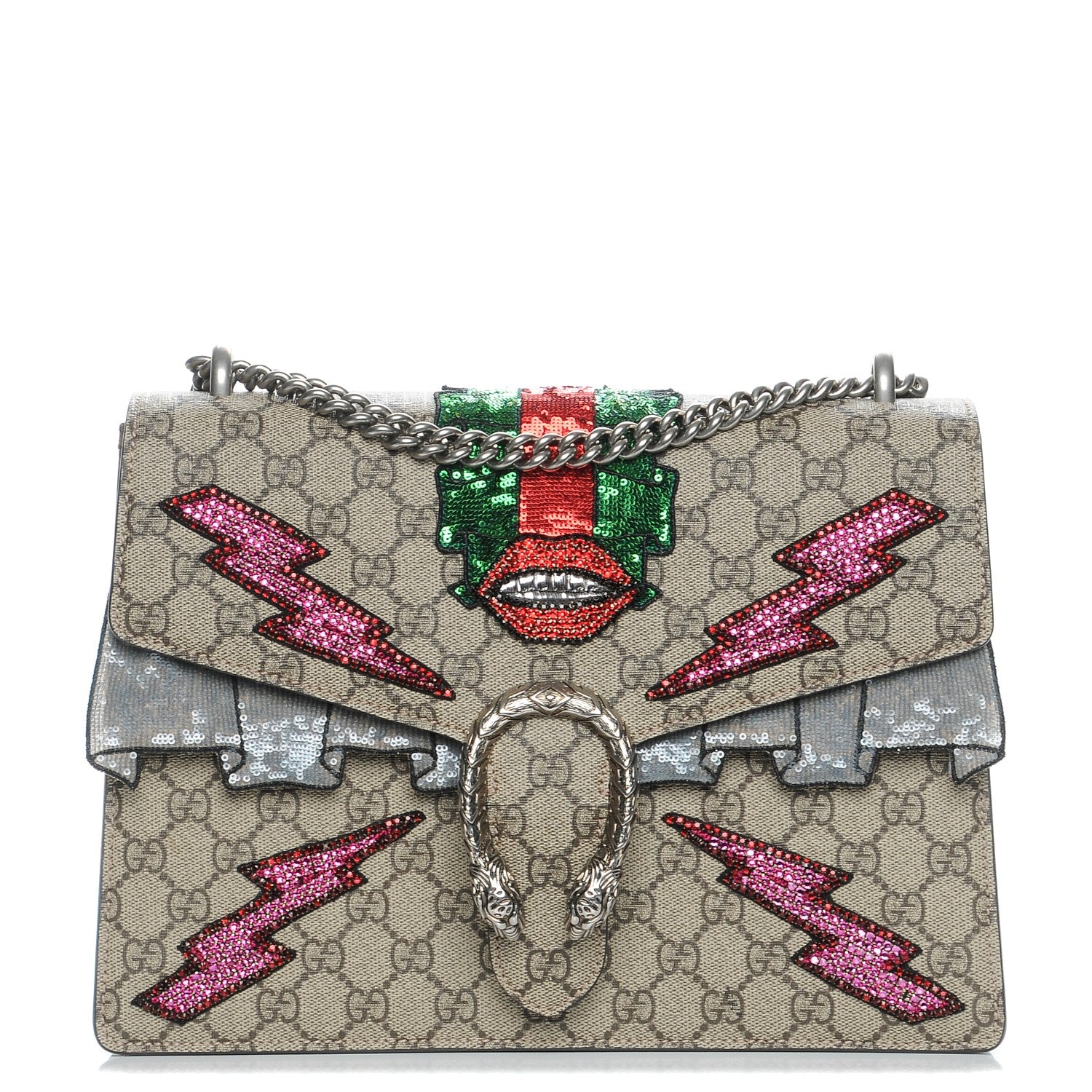 Gucci GG Supreme Monogram Lightning Embroidered Medium Dionysus Shoulder Bag Beige 1 of 10