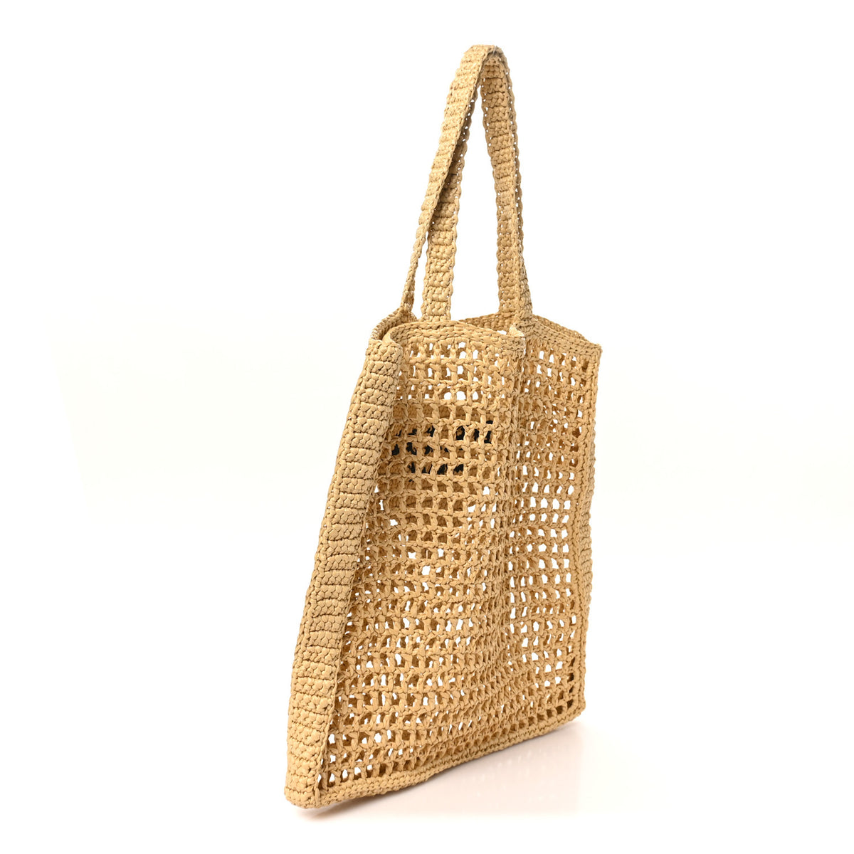Prada Yarn Raffia Effect Crochet Logo Embroidered Tote Bag Naturale 2 of 8