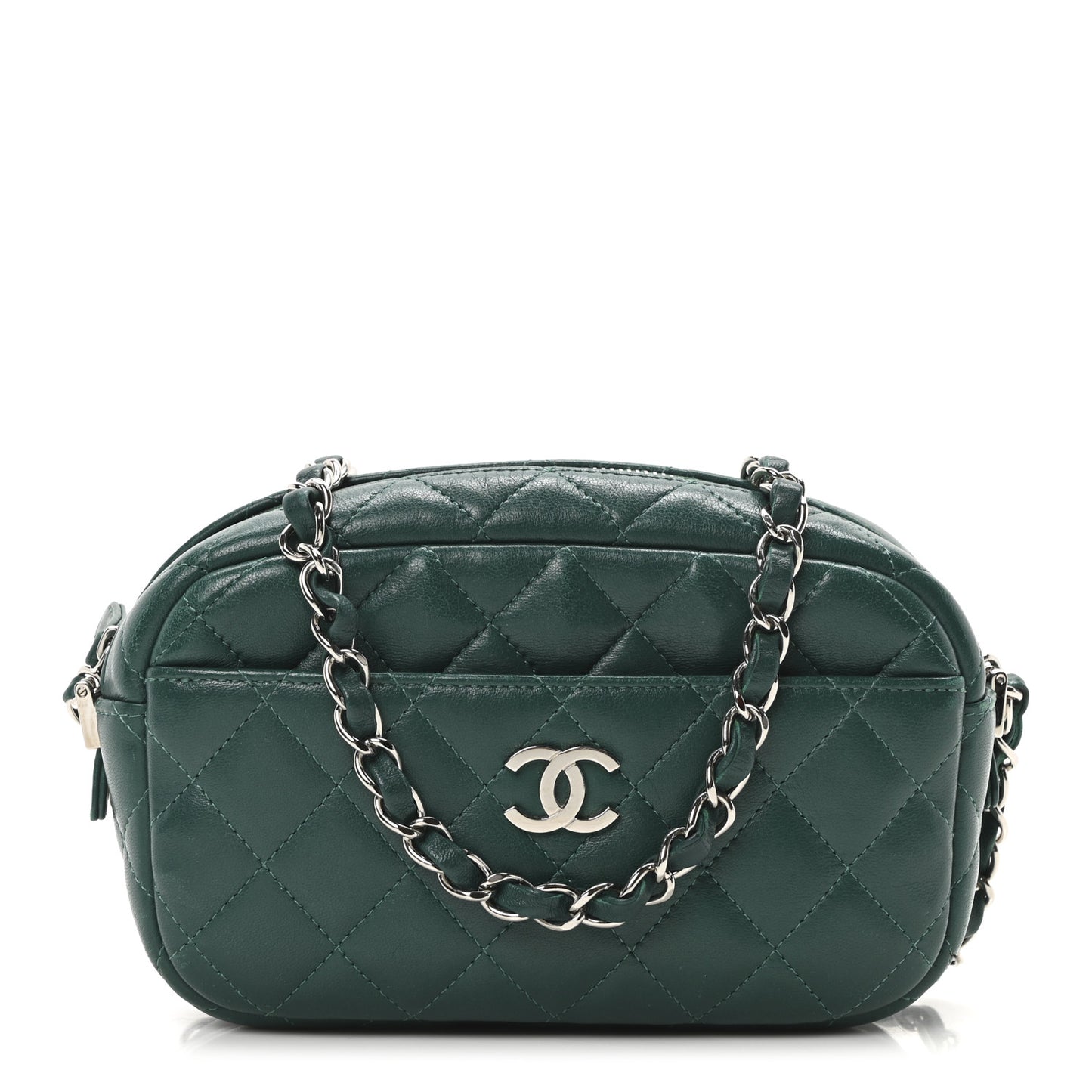 Lambskin Quilted Small Timeless Camera Case Green